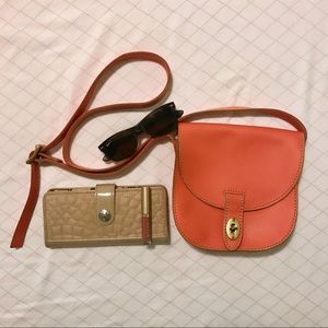 Bright Coral/Orange/Pink Leather Fossil Crossbody